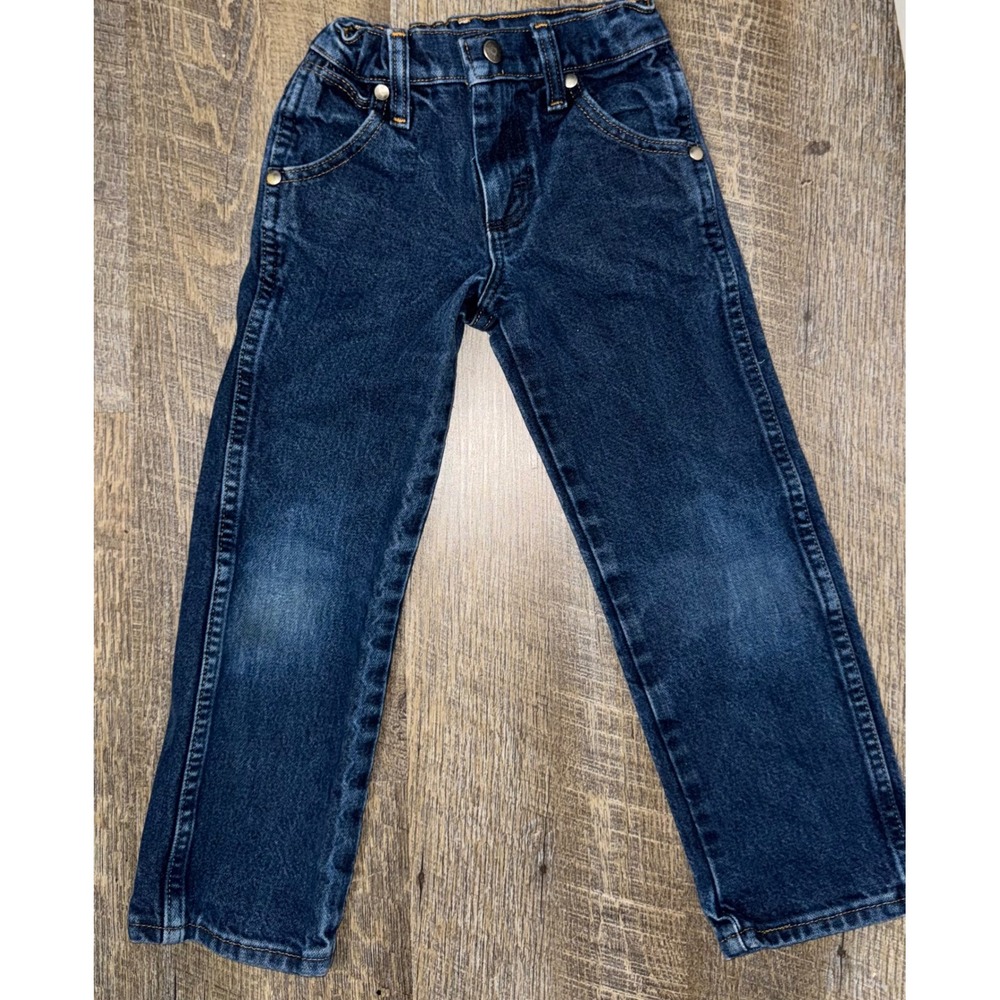 Wrangler Cowboy Cut Boys Size 5 Regular Jean Blue Denim Western Adjustable Waist